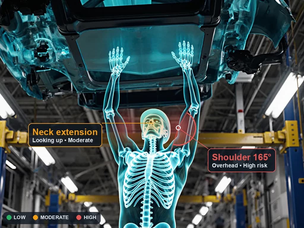 Musculoskeletal load on an assembly-line worker — whole-body posture scored by Ergocure