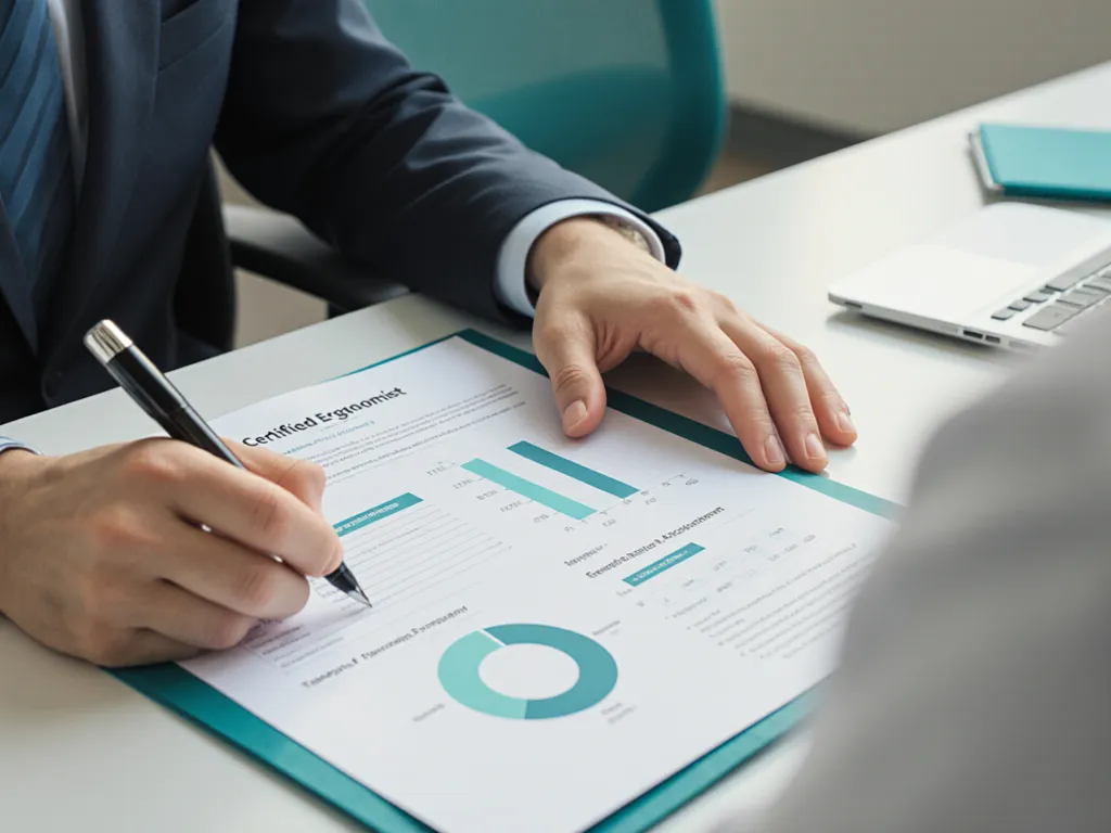 A certified ergonomist reviewing and signing an assessment report