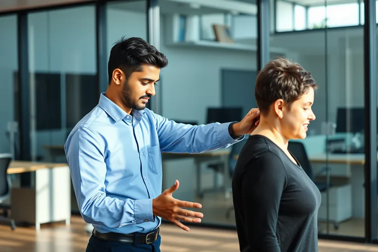 An ergonomist assessing a worker's posture