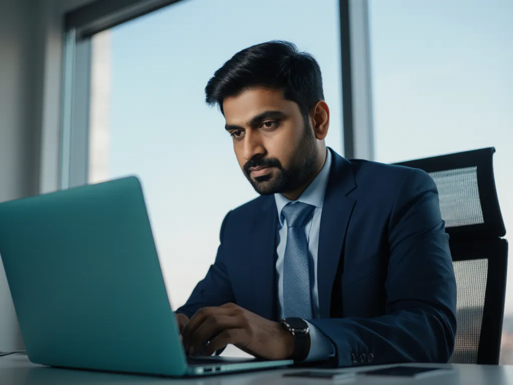 A security professional reviewing data-privacy controls on a laptop